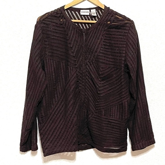 Chico's Woman Brown Lace Full Zip Lightweight Formal Jacket Size 2 - Picture 11 of 14